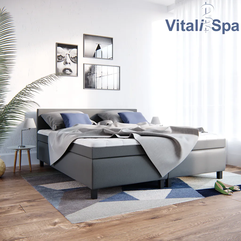 VitaliSpa Boxspringbett Grau Mit Topper Philly 180x200 Cm Möbelstoff – Bild 4