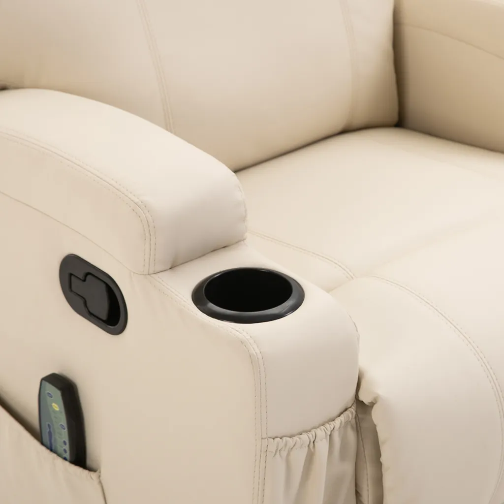 HOMCOM Massagesessel Relaxsessel Fernsehsessel Massagefunktion 5 Massage-Modi Liegefunktion Kunstleder Holz Metall Schaumstoff Cremeweiß 84 X 92 X 109 Cm – Bild 11