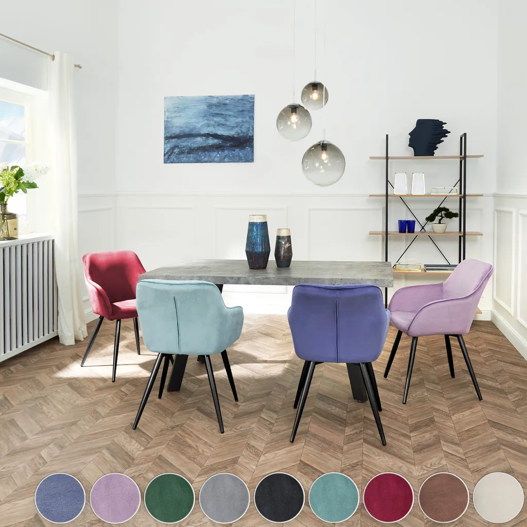 Tectake 4er Set Stuhl Marilyn Samtoptik, Schwarze Stuhlbeine - Crème/schwarz – Bild 5