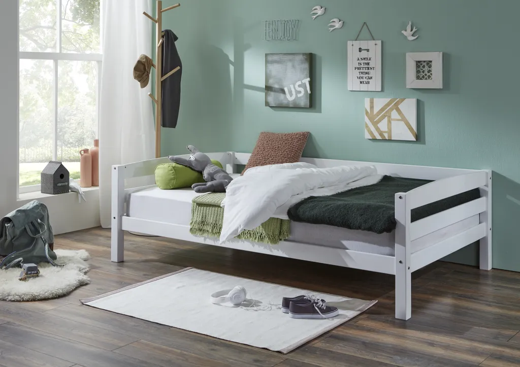 Relita Einzelbett Nora In Buche Massiv, Weiß Lackiert, Liegefläche 120x200 Cm, Ohne Lattenrost; EB2691117-B120