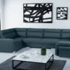 Ecksofa Mit Hocker Und Minibar - U-form Sofa Mit Schlaffunktion - Blau - Wohnlandschaft - Ausklappbar Bettsofa - Wohnzimmer U Couch - Polstersofa Mit Bettkasten ALVARES_U
