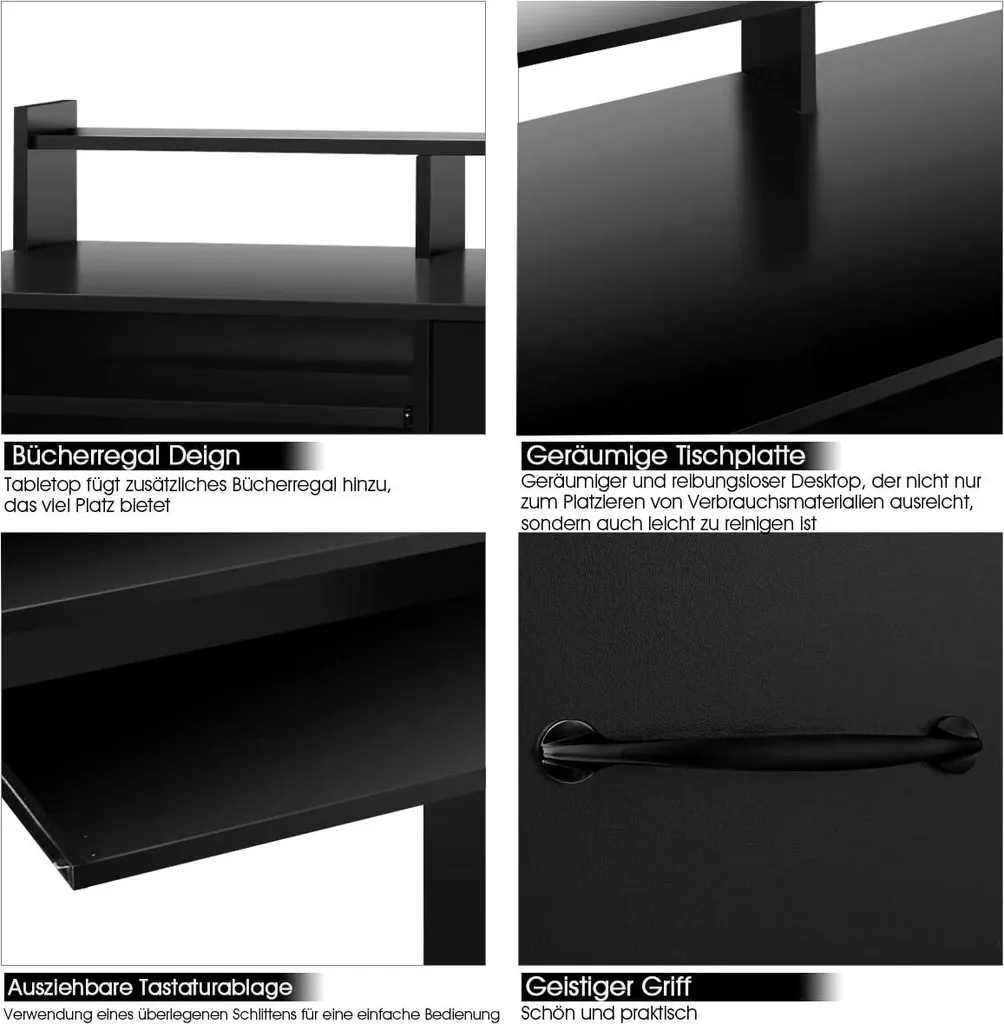 COSTWAY Computertisch Mit Ablage, Schreibtisch PC-Tisch Bürotisch Arbeitstisch 90x48x91,5cm – Bild 4