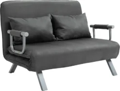 HOMCOM Doppelsofa Mit 2 Kissen Schlafsofa Mit Verstellbarer Rückenlehne Stoffabdeckung Abnehmbar Faux Suede Stahl Schaumstoff Grau 105 X 80 X 78 Cm