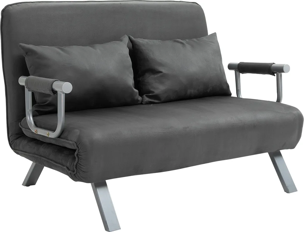 HOMCOM Doppelsofa Mit 2 Kissen Schlafsofa Mit Verstellbarer Rückenlehne Stoffabdeckung Abnehmbar Faux Suede Stahl Schaumstoff Grau 105 X 80 X 78 Cm