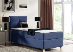 Boxspringbett Candy Mini Mit Bettkasten Und Topper - Einzelbett Mit Bonell-Matratze Und Topper, Bett Mit Holzfüße, Jugendbett, Kinderbett (Blau (Soro 76), 100 X 200 Cm)