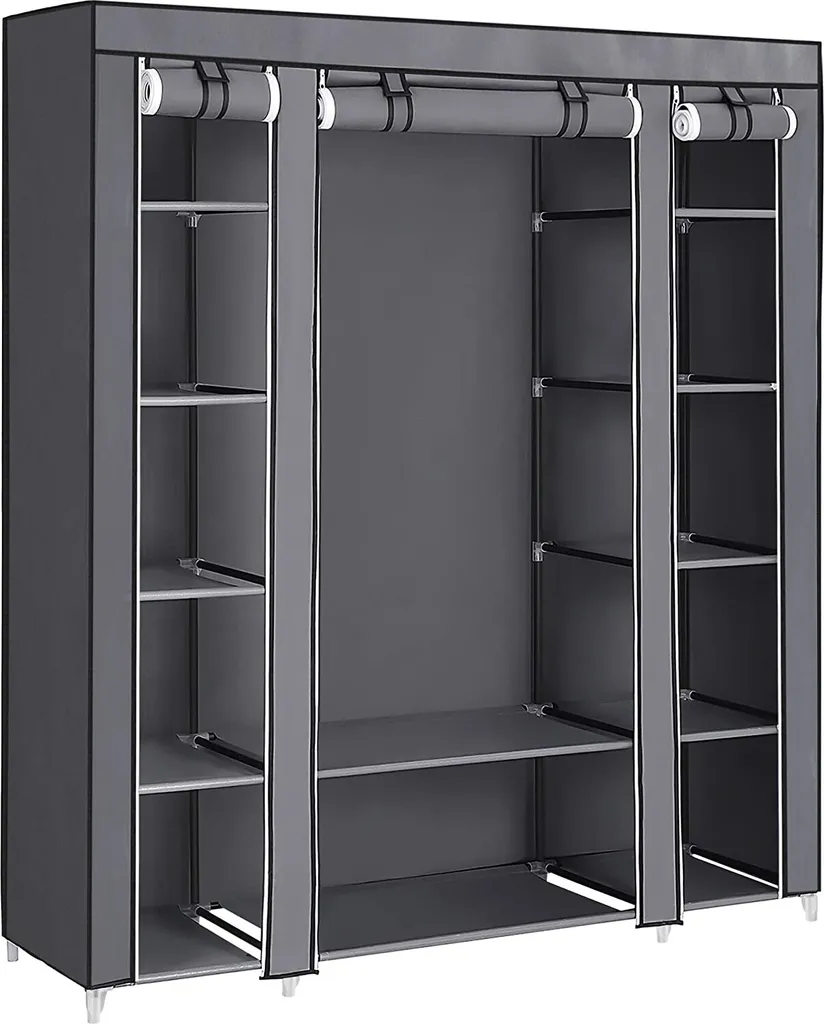 SONGMICS Kleiderschrank, Stoffschrank, 12 Mit Kleiderstange Und Ablagen, Stabiler Schrank, Für Schlafzimmer, Ankleidezimmer, 150 X 45 X 175 Cm, Grau LSF03G – Bild 3