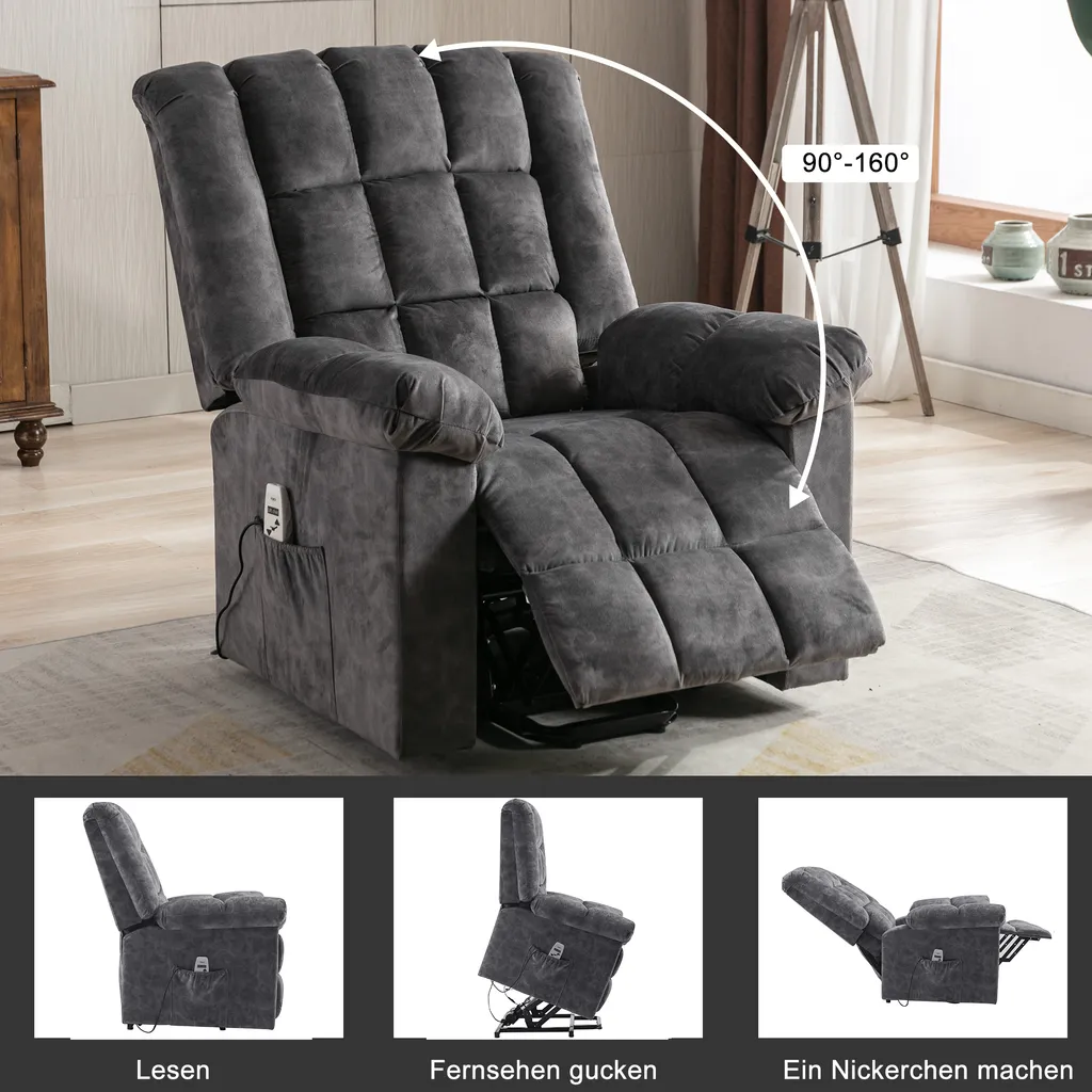 Merax TV-Sessel Elektrischer Aufstehhilfe Fernsehsessel Relaxsessel Mit Liegefunktion, Wärmefunktion Und Massagefunktion, Massagesessel Inkl. Timer Und Fernbedienung, Grau – Bild 6