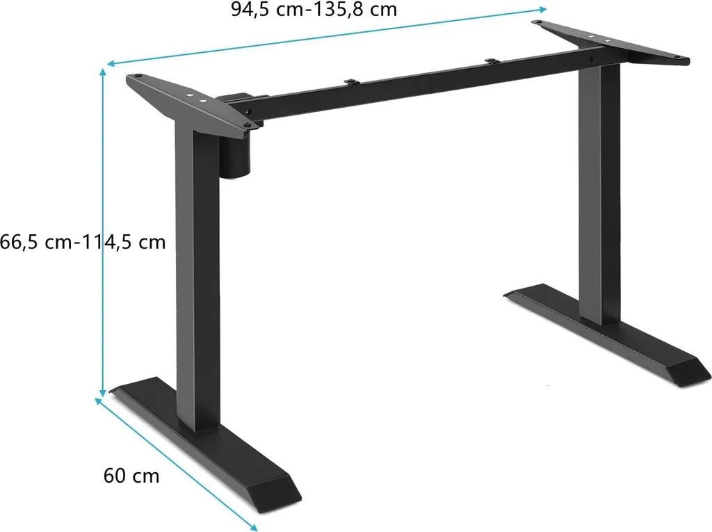 COSTWAY Elektrisches Tischgestell Höhenverstellbar Schreibtisch Rahmen 70kg Belastbar 94,5-135,8cm(B)x66,5-114,5cm(H) Für Zuhause & Büro Schwarz – Bild 6