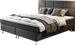 Boxspringbett Rotterdam 180x200 Webstoff, Integrierter Topper, Anthrazit