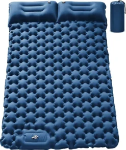 Camping Isomatte 2 Personen Aufblasbare Isomatte, Fußpresse Aufblasbare Wasserdicht Faltbar Schlafmatten Mit Kissen Für Camping, Picknick,Trekking, Und Reisen,Blau