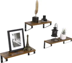 VASAGLE 3er Set Wandregal Schweberegal Wandmontage Hängeregal Stabiles Regal Für Wohnzimmer Badezimmer Küche Vintage LWS33BX