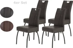 4er Set Esszimmerstuhl Beate -Nachbildung Microfaser Vintage Anthrazit - 140 Kg Belastbar - Komfortsitz Federkorb