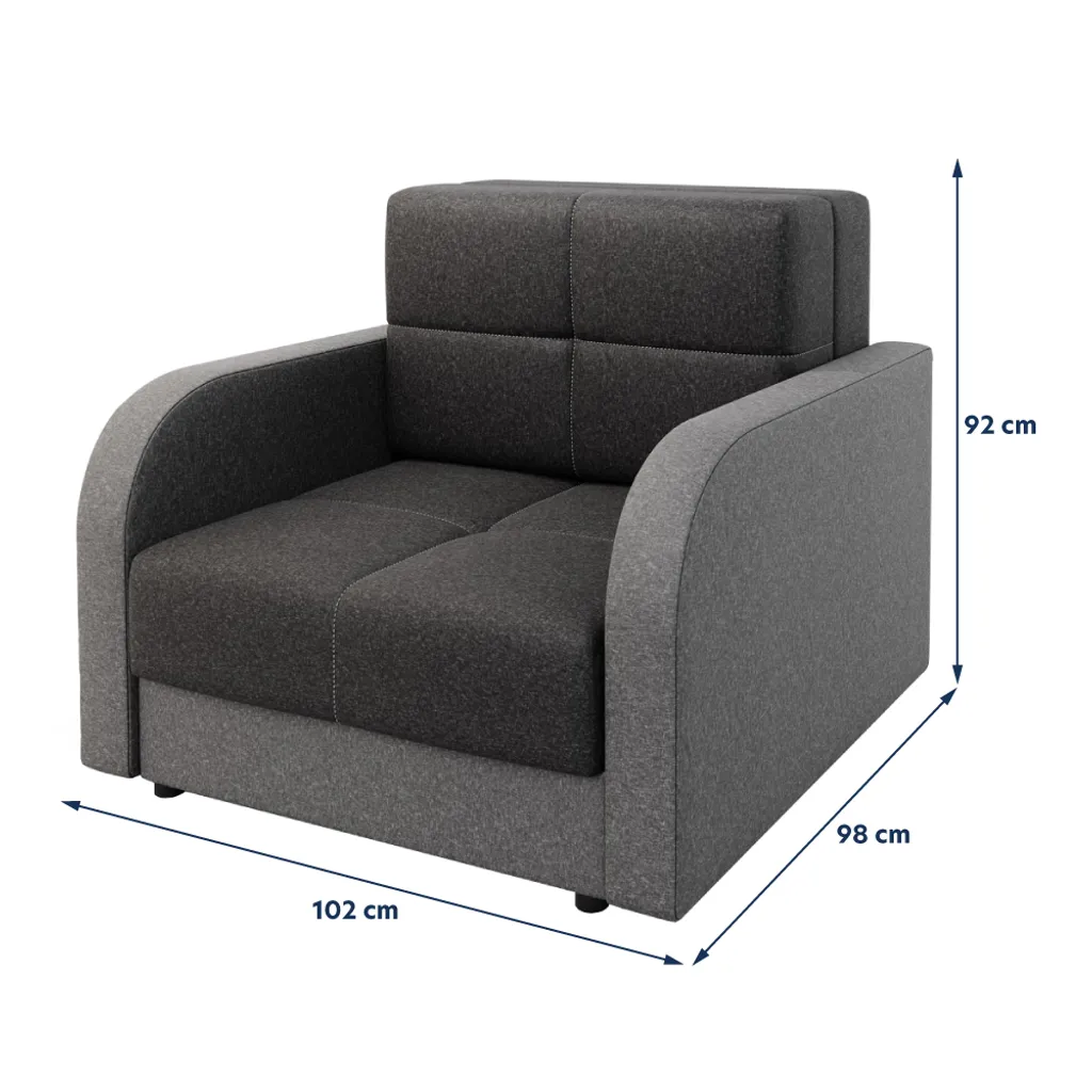 Selsey Schlafsofa MELANA - 1-Sitzer Sofa In Schwarz / Dunkelgrau Mit Schlaffunktion Und Bettkasten, 102 Cm Breit – Bild 5