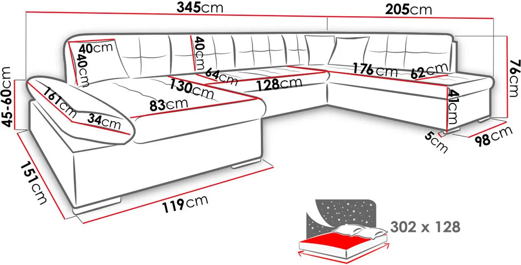 Mirjan24 Ecksofa Bergen Mit Bettkasten, Regulierbare Armlehnen, U-Form Schlafsofa Vom Hersteller, Wohnlandschaft (Magic Velvet 2217 + Magic Velvet 2219, Ecksofa: Rechts) – Bild 4