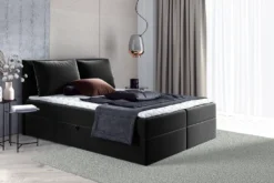 Boxspringbett Egro Mit 2 Bettkästen Und Zwei Große Kissen - Doppelbett Mit Bonell-Matratze Und Topper, Polsterbett (Schwarz (Kronos 07), 180 X 200 Cm)