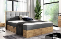 MKS MEBLE Boxspringbett - Doppelbett Mit Multipocket-Matratze - Polsterbett Mit Kopfstütze - Deko Bed Albero 1 160 X 200 Cm - H4 Dunkelgrau