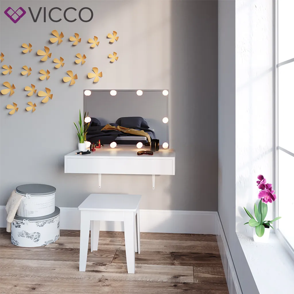 Vicco Schminktisch Alessia Frisiertisch Kommode Frisierkommode Spiegel Weiß Inklusive LED-Lichterkette – Bild 5