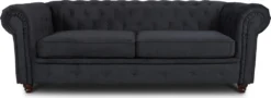 Sofa Chesterfield Asti 3-Sitzer, Couchgarnitur 3-er, Sofagarnitur, Couch Mit Holzfüße, Polstersofa - Glamour Design (Schwarz (Capri 19))