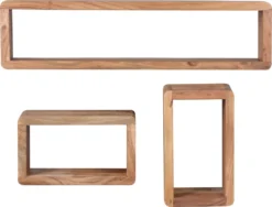Design Wandregal 3er Set BOHA Massiv Holzregale Akazie Landhausstil | Rustikales Wandregal-Set Holz | Hängeregal Viereckig Echtholz | Wand-Regale | Hängend Würfel | Regal Wandkästen Eckig