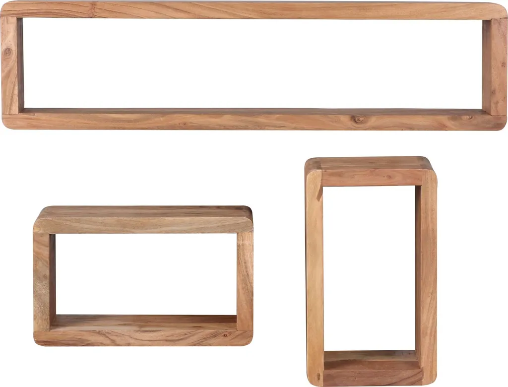 Design Wandregal 3er Set BOHA Massiv Holzregale Akazie Landhausstil | Rustikales Wandregal-Set Holz | Hängeregal Viereckig Echtholz | Wand-Regale | Hängend Würfel | Regal Wandkästen Eckig