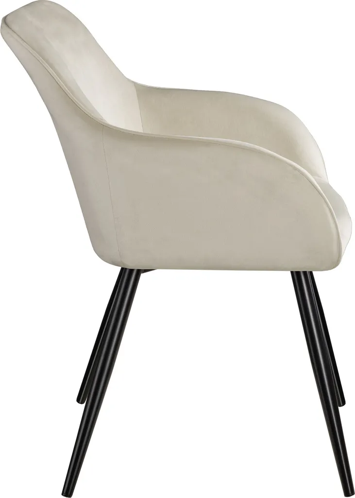 Tectake 4er Set Stuhl Marilyn Samtoptik, Schwarze Stuhlbeine - Crème/schwarz – Bild 6