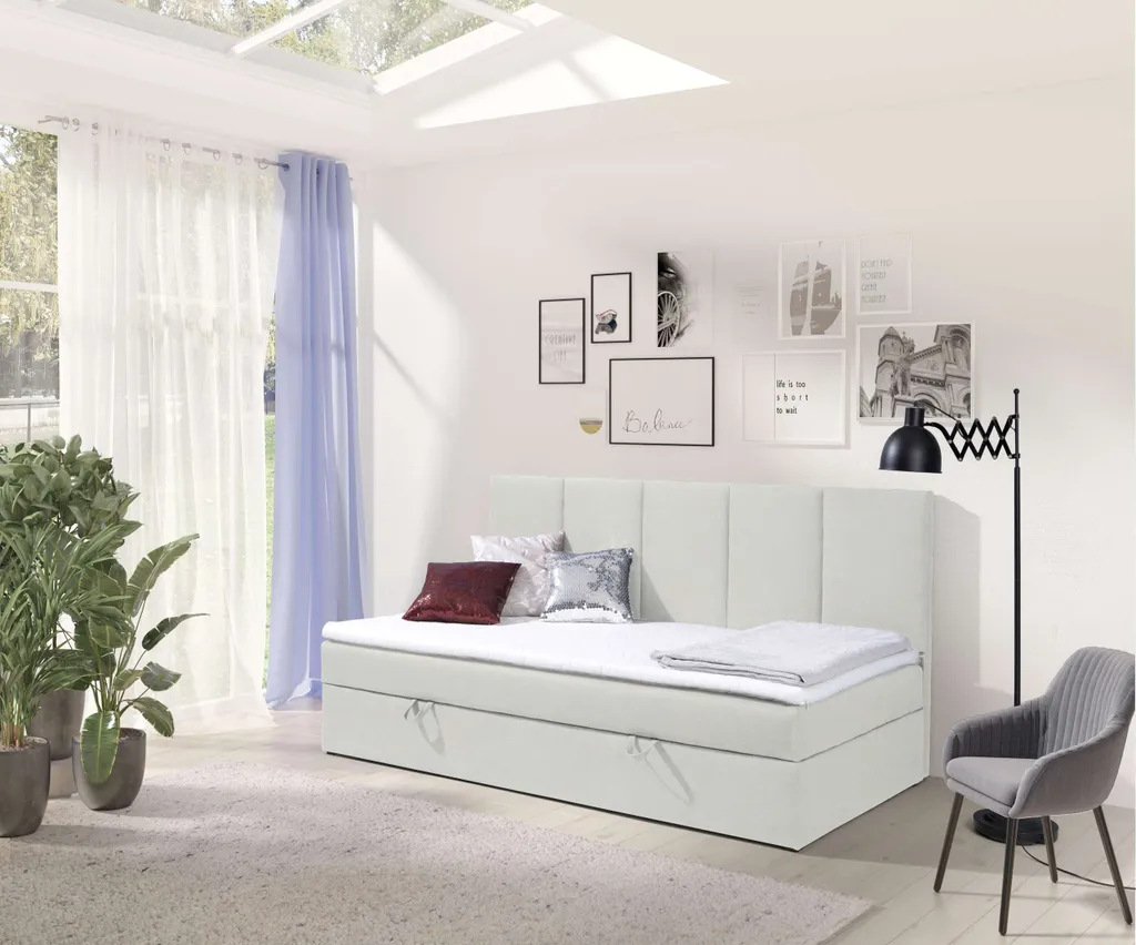 Stylefy Eliza Boxspringbett Kunstleder MADRYT Weiß 100x200 Cm