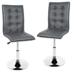 2er Set Esszimmerstuhl Mit Lehne ,Höhenverstellbar,Kunstleder,Grau