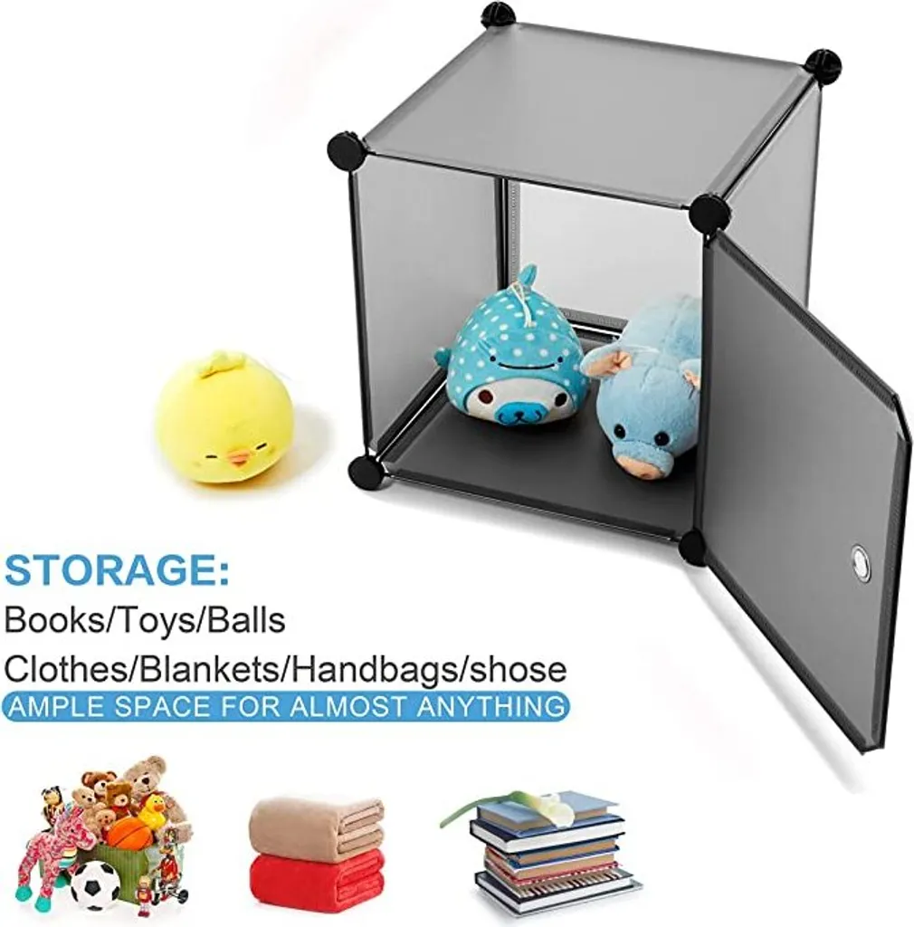 Meerveil Kunststoff Kleiderschrank Garderobenschrank Steckregal DIY Modular Schrank Regalsystem Mit 2 Kleiderstange (Halbtransparent Grau, 20-Kubus) – Bild 7