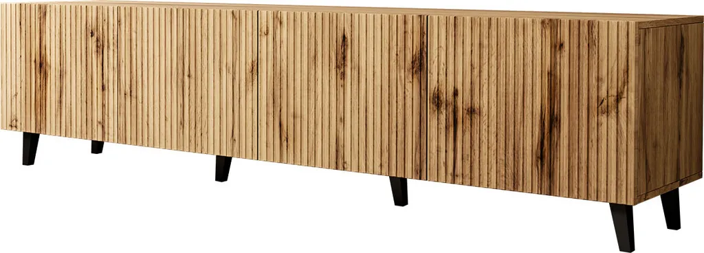 Mirjan24 TV-Lowboard Vamos 200, TV-Tisch Mit 4 Türen, Modern Wohnzimmer TV-Kommode, Stilvoll Kolektion (Farbe: Wotan / Schwarz Füße)