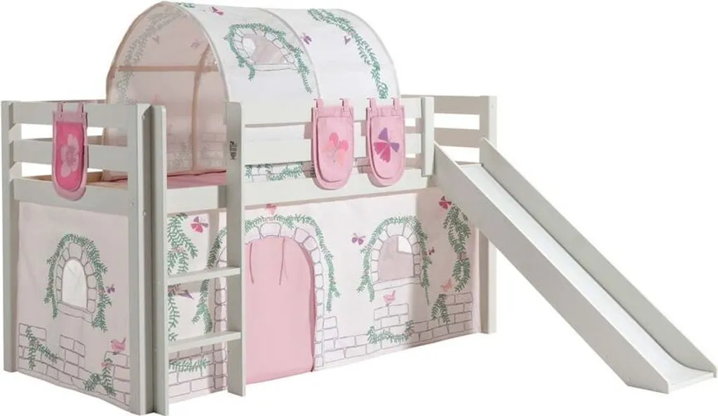 Spielbett Pino Inkl. Rutsche Mit Textilset Vorhang, Tunnel Und 3 Taschen "Birdy" – Bild 3