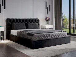 GRAINGOLD Chesterfield Polsterbett 200x200 Cm Apollo - Velour Bett, Samtbett - Polsterbett Mit Bettkasten - Doppelbett Mit Lattenrost - Schwarz (Magic Velvet 2219)