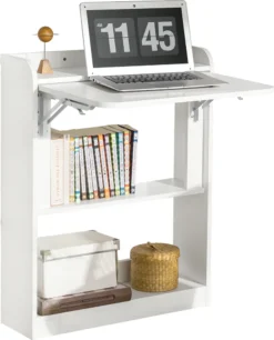 SoBuy FWT92-W Schreibtisch Klappbar Computertisch Mit Ablagen Klapptisch Arbeitstisch Homeoffice Wandtisch BHT Ca.: 64x82x58cm