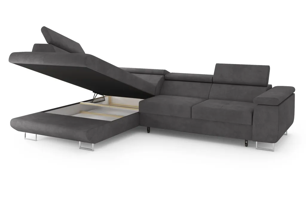 ALTDECOR Ecksofa GUSTA Mit Schlaffunktion Und Bettkasten Mit Gasdruckfeder, Polstercouch In L-Form Links Angeordnet, Ideal Als Gästebett - 272x202 Cm, Grau, Ottomane Links – Bild 3