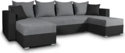 Wohnlandschaft Mit Schlaffunktion Beno - U-Form Couch, Ecksofa Mit Bettkasten, Couchgranitur Mit Bettfunktion, Polsterecke (Schwarz + Dunkelgrau (Cayenne 1114 + Enjoy 23))
