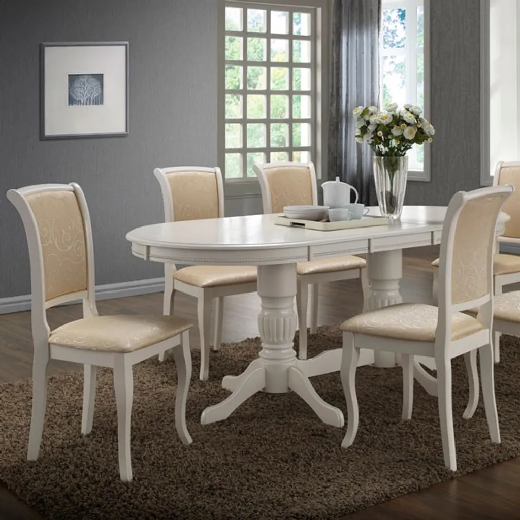 Casa Dolce Esszimmer 2er-Set ROYAL, 44x45x93,5 Cm, Butterweiß, Mit Stoff Bezogen, Gestell Aus Massivem Gummibaumholz – Bild 2