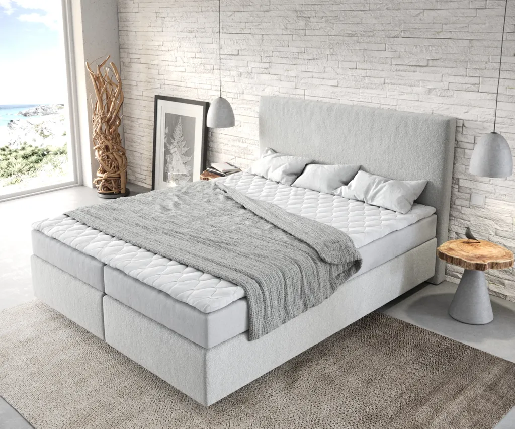 DELIFE Boxspringbett Dream-Well 160x200 Cm Mikrofaser Silbergrau Mit Matratze Und Topper – Bild 4