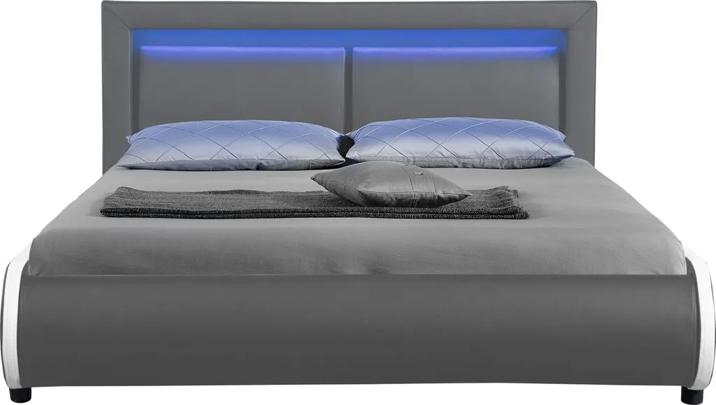 Juskys Polsterbett Murcia 140 X 200 Cm – Bett Mit LED, Lattenrost, Kopfteil & Kunstleder – Bettgestell Gepolstert, Gemütlich & Modern - Dunkel-grau – Bild 7