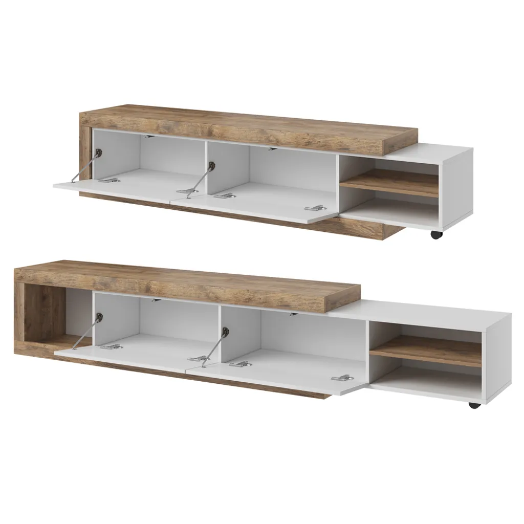 TV Lowboard Samdal Eiche Nb. SYLT-83, Ausziehbar Mit Absetzungen In Weiß Hochglanz, B/H/T: Ca. 200-241,5/43,4/40 Cm – Bild 4