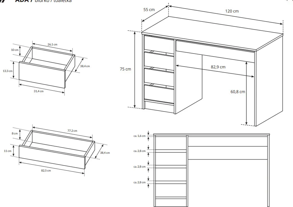 GRAINGOLD Schminktisch Anes - Kosmetiktisch Mit Schubladen - Frisiertisch, Schminkkommode Mit Spiegel - Moderne Jugendzimmer - Weiß – Bild 4