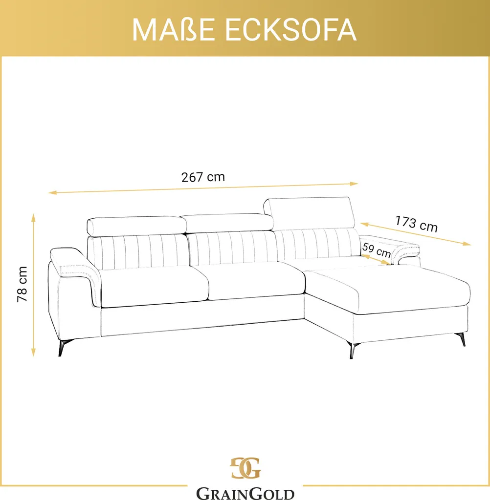 GRAINGOLD Ecksofa Dubai - Eckcouch In L-form Mit Schlaffunktion Und Bettkasten - Ottomane Rechts Freistehend - Beige – Bild 3