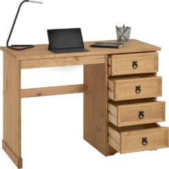 Schreibtisch SALSA Im Mexiko Stil, Eleganter Computertisch Aus Massiver Kiefer, BĂĽrotisch Mit Schubladen, Gebeizt Und Gewachst