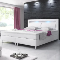 Boxspringbett Milano 180x200 Bettkasten Kunstleder Weiss TYP 6 Mit Integriertem Topper