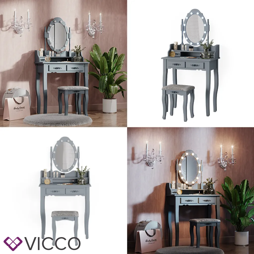 Vicco Schminktisch + Hocker Grau 75 X 146,5 X 40 Cm Holzwerkstoff – Bild 8