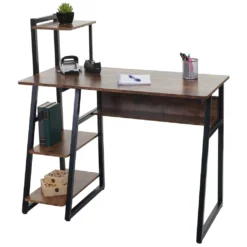 Schreibtisch Mit Regal HWC-K68, Laptoptisch Bürotisch Arbeitstisch, 100x50cm, Metall MDF Braun