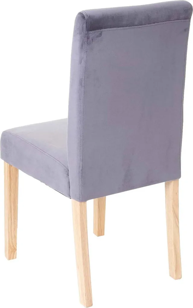 Esszimmerstuhl Littau, Stuhl Küchenstuhl, Samt Grau, Helle Beine – Bild 3