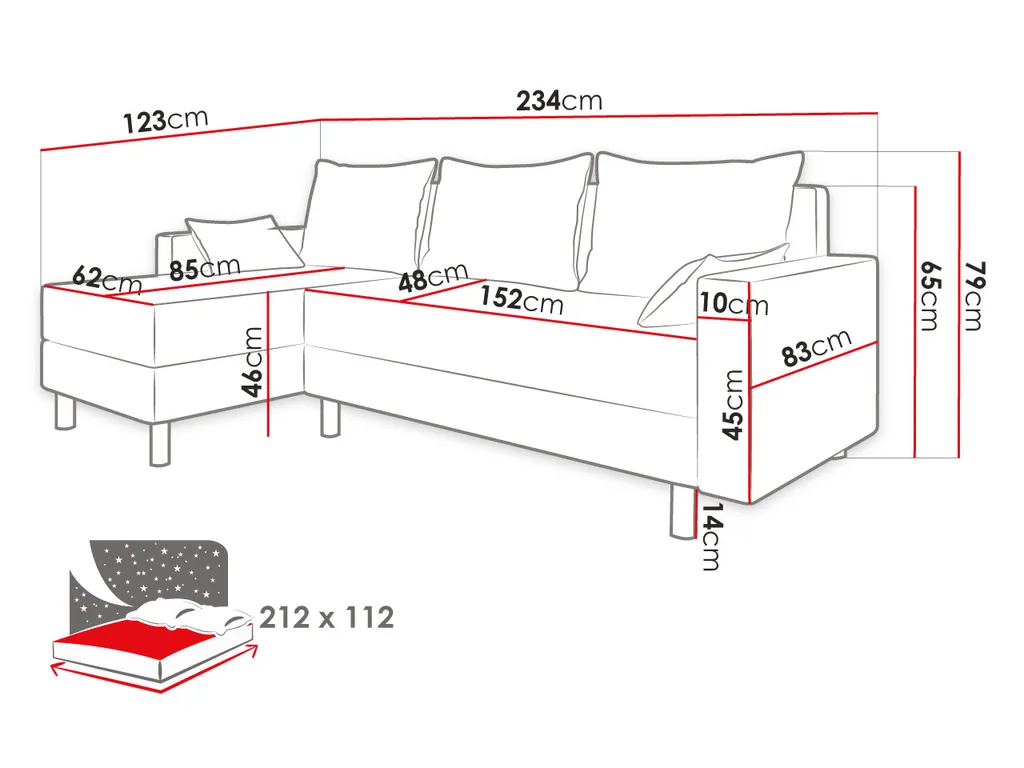 Mirjan24 Ecksofa Brick, Eckcouch Mit Schlaffunktion Und Bettkasten, Freistehendes 4 Sitzer Polstersofa (Farbe: Alova 10 + Alova 04) – Bild 8