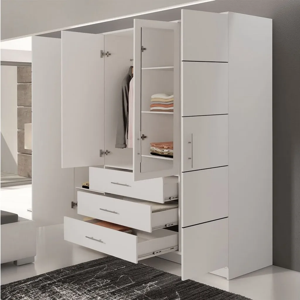 Mirjan24 Kleiderschrank Tytus D4, Drehtürenschrank, Garderobenschrank Mit Spiegel, Schlafzimmer (Farbe: Weiß) – Bild 9