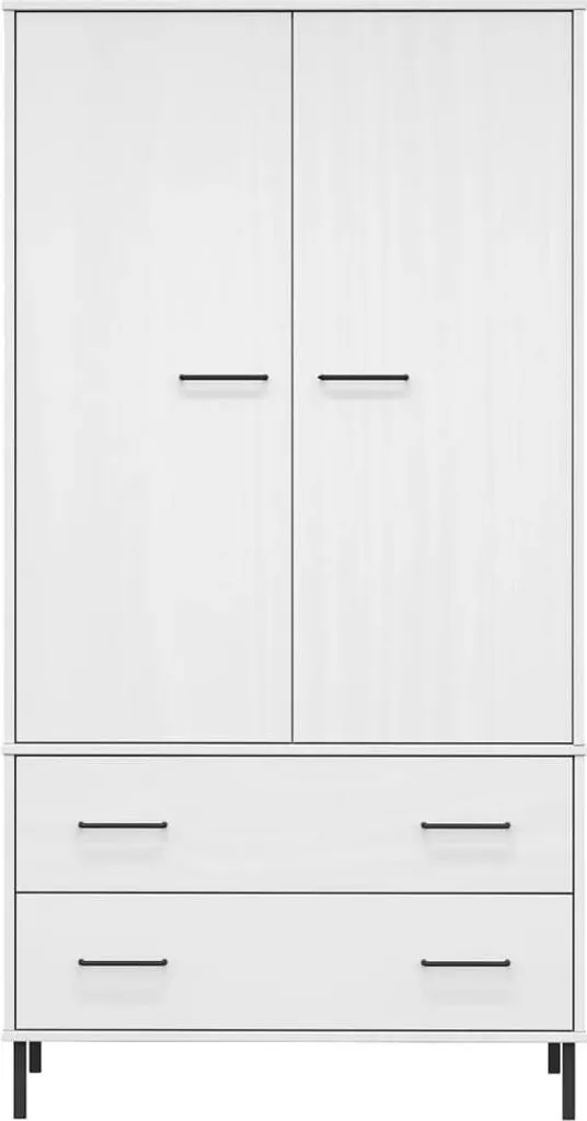 VidaXL Kleiderschrank OSLO Metallbeine Weiß 90x55x172,5 Cm Massivholz – Bild 4