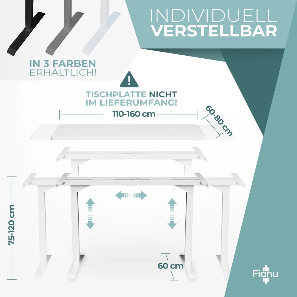 Fianu® Höhenverstellbarer Schreibtisch Elektrisch Gestell Für Stehschreibtisch 2 Motoren Mit Anti-Kollisionsschutz 4 Speicherplätze Bis 100kg Tragkraft – Bild 2