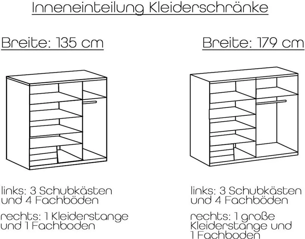Emden Schwebetürenschrank Mit Spiegel Plankeneiche / Graphit, Breite:135 Cm, Passepartout (Rahmen):ohne Passepartout – Bild 4